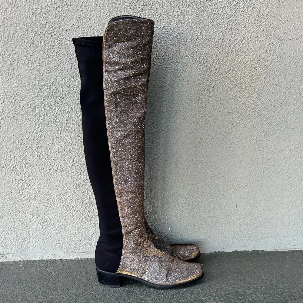 Suart Weitzman 5050 Reserve Metallic Over the Knee Boot Pyrite Glitter Sz 8